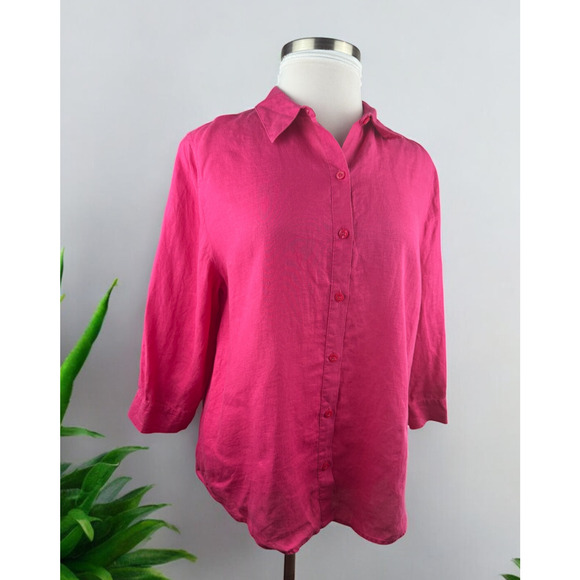 Chico's Tops - Chico's 100% Linen No Iron Button Up Shirt Pink Women's Size 3 XL 16 Lagonlook